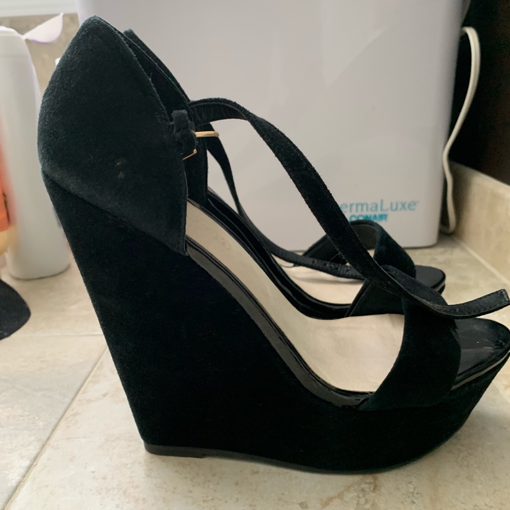 Black suede wedges
